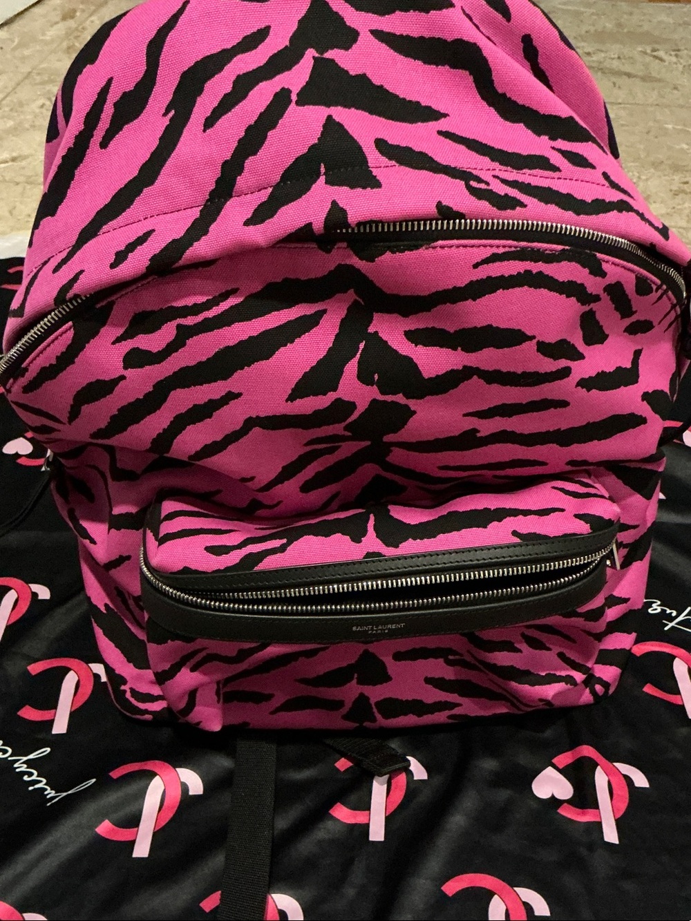 Saint Laurent YSL Hot Pink Zebra stripe Large backpack bookbag, new condition